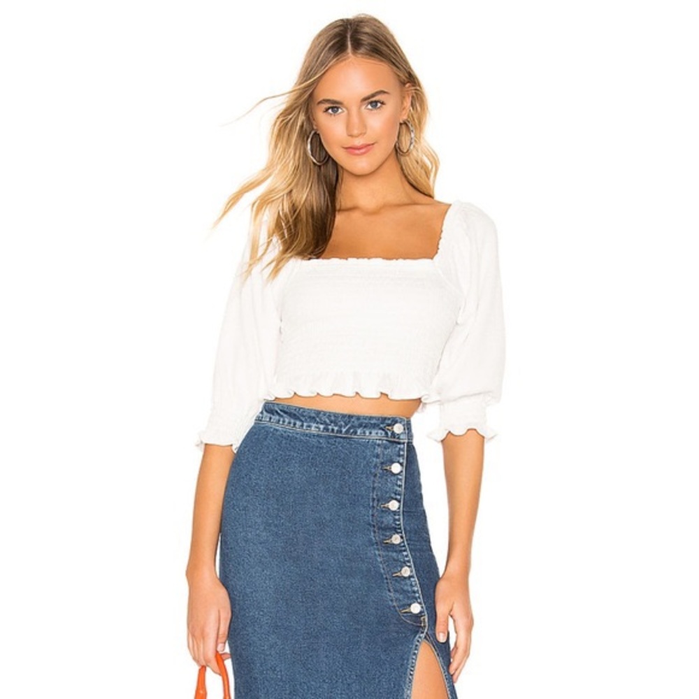 Free People NWOT Brenyce White Smocked Blouse Puff